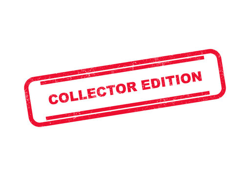 Red rectangular rubber stamp with the words collector edition written in a bold font style isolated on transparent background