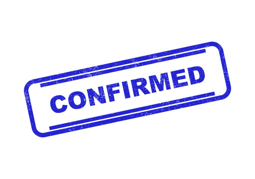 Blue ink rubber stamp icon with the word confirmed in a rectangular frame for business use isolated on transparent background