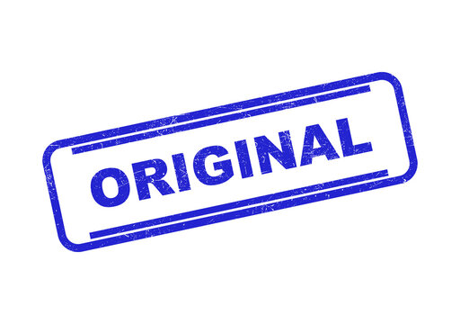 Blue rectangular rubber stamp with the word original in a textured vintage ink style design isolated on transparent background
