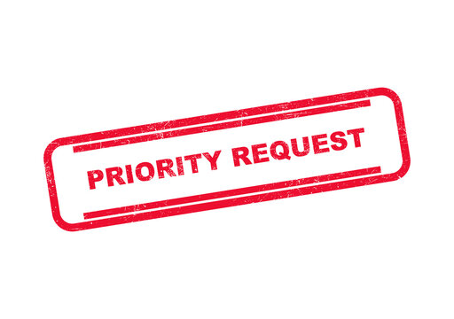 Red priority request ink rubber stamp icon with a rectangular frame on a plain surface isolated on transparent background