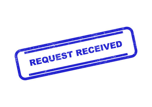 Blue ink rubber stamp with the text request received inside a rectangular frame isolated on transparent background