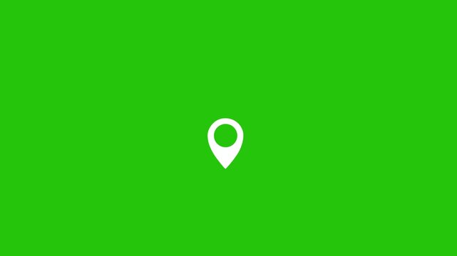 White location pin with smooth bouncing motion on a green screen background, designed for map markers, GPS navigation, travel content, location indicators and video editing.