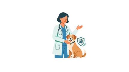 Fototapeta premium Veterinarian comforting a dog during medical checkup.
