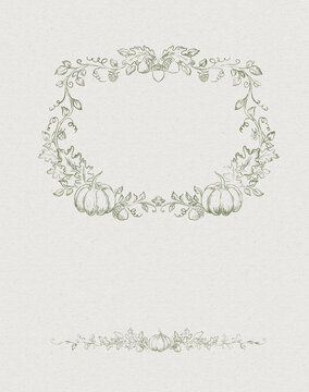 Elegant Rococo Baroque Autumn Frame with Botanical Engraving, Autumn holidays invitation