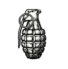 Obraz premium Hand grenade with safety lever, pin and textured body, hand drawn vintage engraving, military vector illustration.