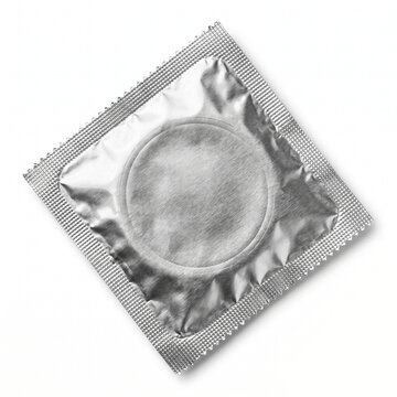 Blank Silver Foil Condom Wrapper Packet Mockup Isolated on White