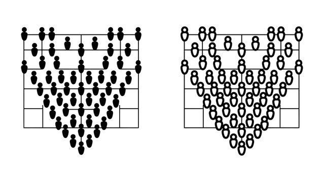 Bowling pins and balls: A visual representation of a bowling alley layout, showcasing bowling pins and balls arranged in a typical triangular formation on a grid.