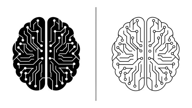 AI Brain Circuitry: A stylized representation of the human brain depicted as an intricate electronic circuit board, symbolizing artificial intelligence and technological advancement.