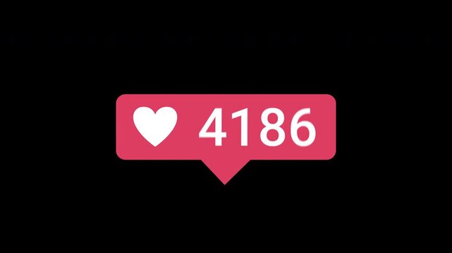 Animated Social Media Heart Love Counter Increasing from 0 to 5000 with Alpha Background