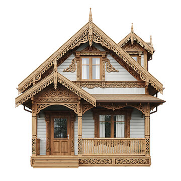 Victorian gingerbread house with intricate wood carving victorian gingerbread architecture building exterior heritage historical residence craftsmanship structure isolated background