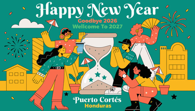 Happy New Year 2027 Puerto Cort?s Honduras Celebration Vector Art