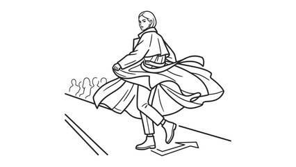 Obraz premium Baseball Player in Motion: A dynamic illustration of a baseball player, mid-stride with a flowing coat, capturing the energy and drama of the game on the field with spectators in the background.