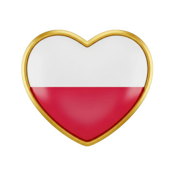 Poland flag in a golden heart shape badge icon isolated on transparent background