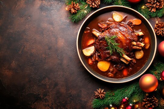 Festive feast with savory meats and vibrant sides at a holiday gathering