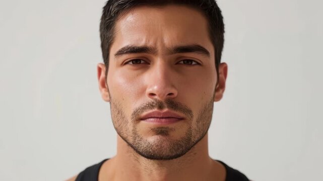 Young man portrait serious face, male portrait serious expression headshot, male face portrait
