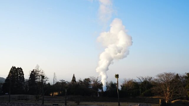 Volcanic Steam Rising from Kirishima Onsen Resort Town in Kagoshima Japan - 日本 鹿児島県 霧島温泉郷 立ち上る幻想的な温泉の噴煙