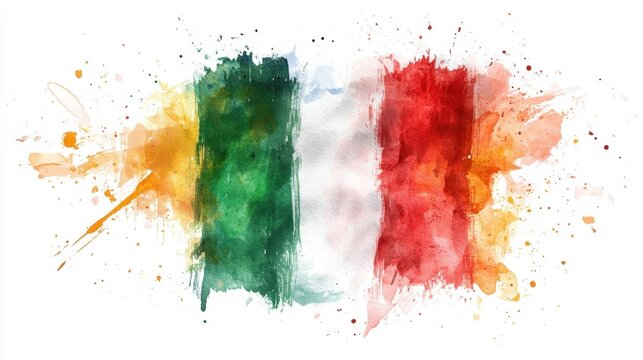 Colorful abstract watercolor painting of the italian flag with splattered textures. Italian-American Heritage and Culture Month