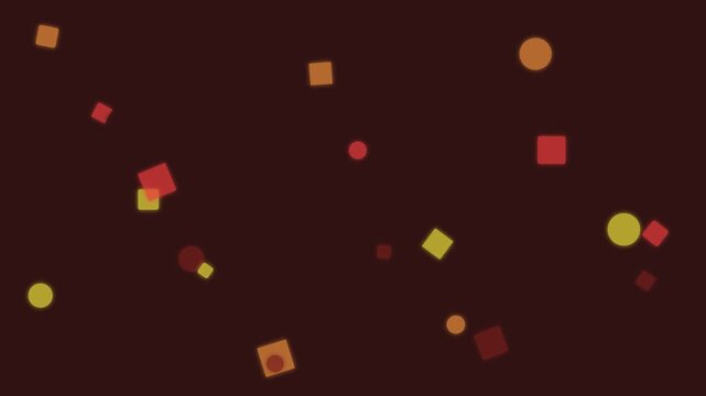 Abstract geometric background with floating squares and circles. Warm autumn color palette motion graphics. Minimalist flat design animation.