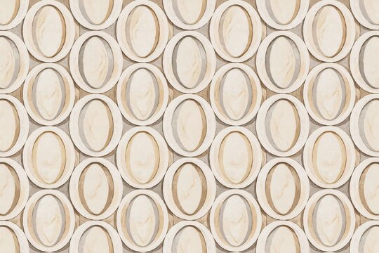 Seamless pattern featuring overlapping beige oval shapes with a soft marble texture, arranged in a repeating geometric grid on a neutral background