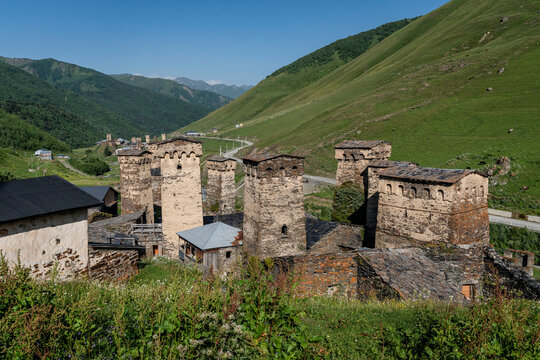 Ushguli village, trans-Caucasian trail, Upper Svaneti, Caucasus mountain range, Georgia