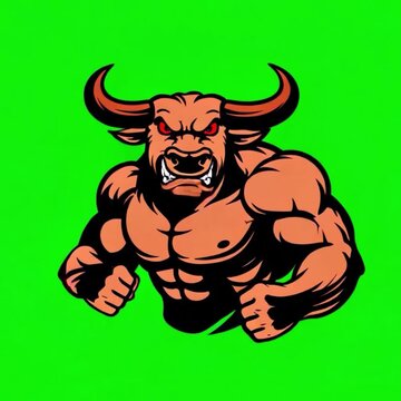 Angry Muscular Minotaur Bull Mascot Character Animation on Green Screen