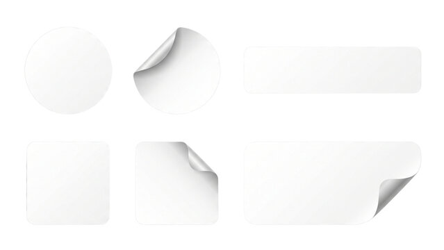 Blank White Sticker Mockup Collection with Peeled Corners and Shapes