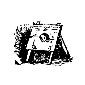 Cangue portable wooden pillory with neck hole and lock, old vintage illustration, 1897.