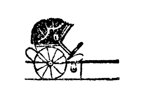 Two-wheeled cabriolet with large spoked wheels and folding top, old vintage illustration, 1897.