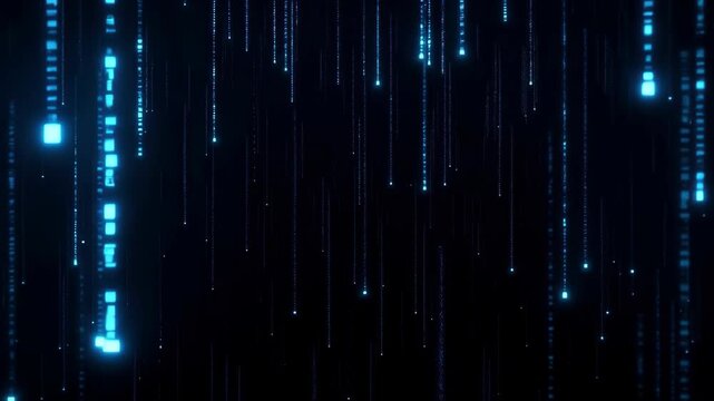 Digital data stream blue light on dark background with abstract glowing lines and pattern