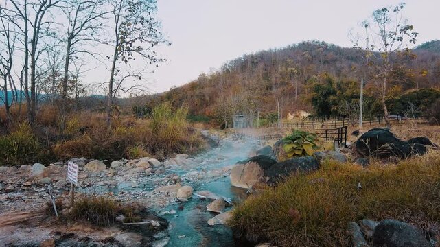 hotspring boiling river water source muang rae hotspring in pai thailand static shot