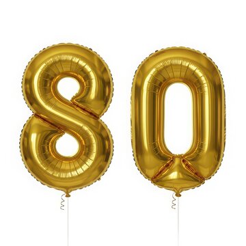 Shiny gold number eighty balloons for birthday celebration