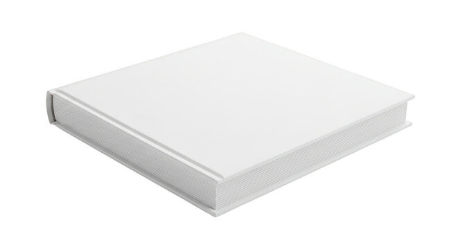 Blank white square hardcover book mockup isolated on transparent background