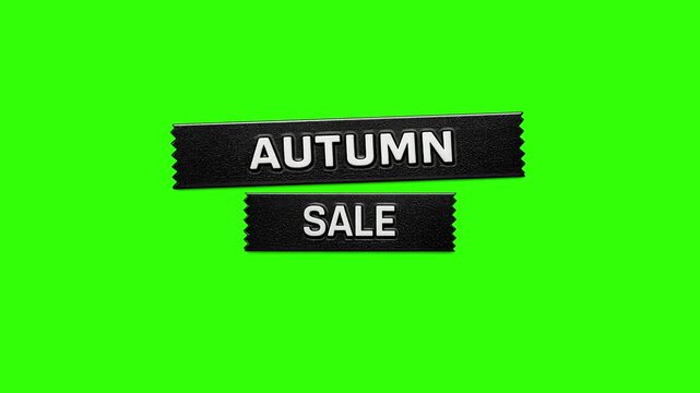 AUTUMN SALE vintage retro embossed label maker style graphic animates onto the screen. chroma key green 4k