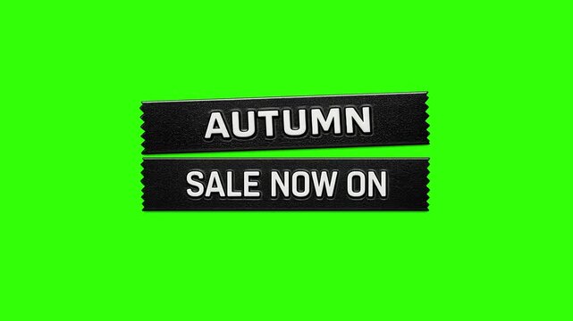 AUTUMN SALE vintage retro embossed label maker style graphic animates onto the screen. chroma key green 4k