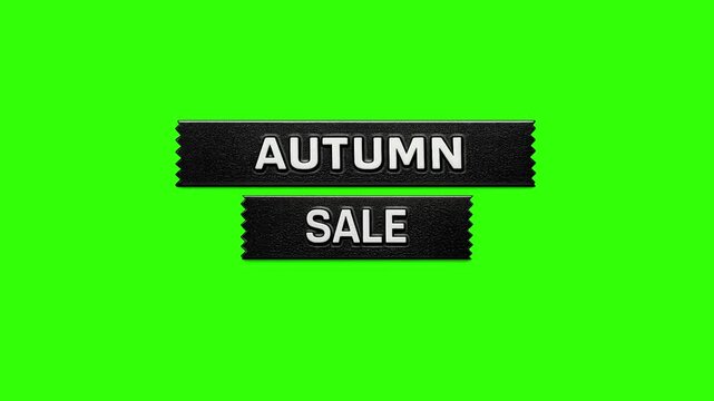 AUTUMN SALE vintage retro embossed label maker style graphic animates onto the screen. chroma key green 4k