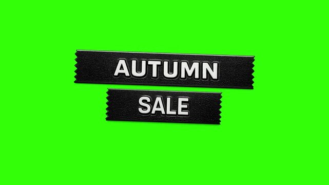 AUTUMN SALE vintage retro embossed label maker style graphic animates onto the screen. chroma key green 4k