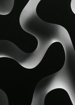 Black and white abstract background with multiple wavy lines that create a sense of depth and dimension.