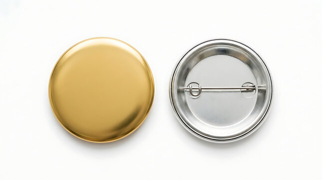 Two round pin back buttons one gold one silver pin button