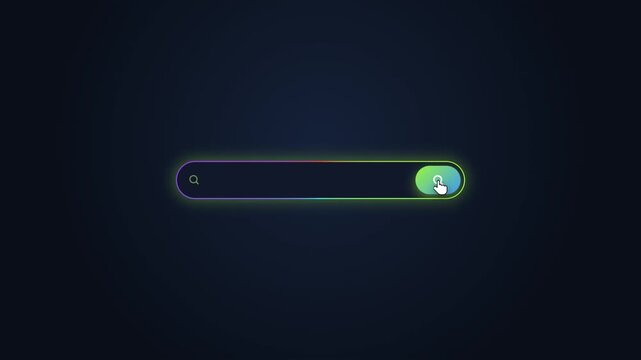 Holographic rainbow gradient search bar UI animation with glowing click effect. Modern multicolored neon search input interface element