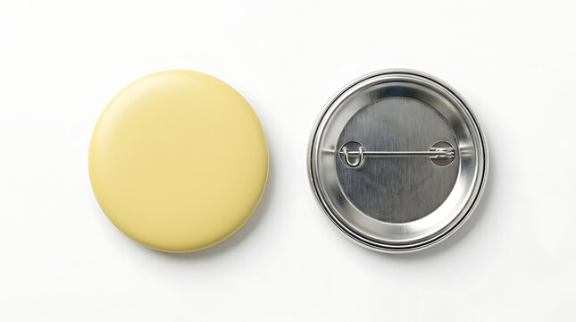 Two round pin back buttons one yellow front one silver back