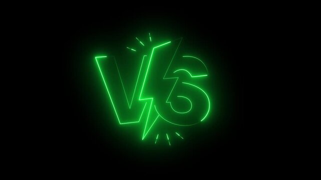 Abastract glowing neon verses animation. Against, bumper, design, fight, football, game, intro animated VS lettering with neon effect.