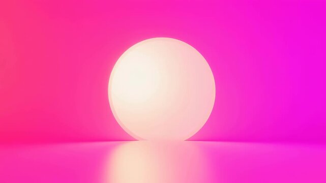 Glowing white sphere pink purple gradient background with soft reflection, abstract pastel sphere