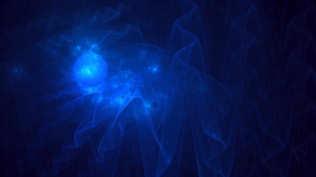 Illustration created as a 3D render without generative AI, abstract futuristic energy burst and geometric cosmic light background