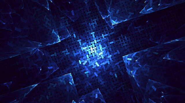 Illustration created as a 3D render without generative AI, abstract futuristic energy burst and geometric cosmic light background