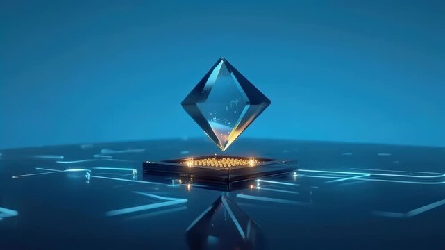 Abstract Cryptocurrency Digital Token Blockchain Platform Featuring Futuristic Neon Blue Circuit