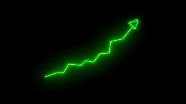 Glowing Neon Upward Graph Line Animation on Solid Black Background for Financial Growth Concepts, Stock Market Success, and Cyberpunk Data Trend Visuals. 4k animation.