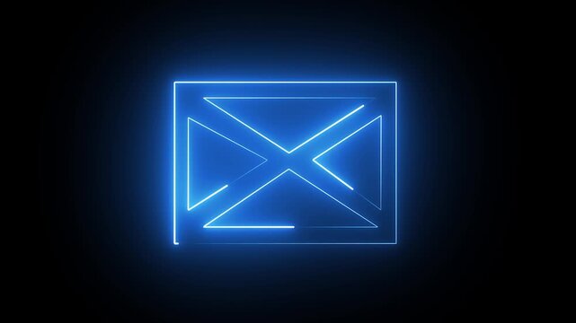 neon blue color message icon animation with black background. glowing neon message icon concept