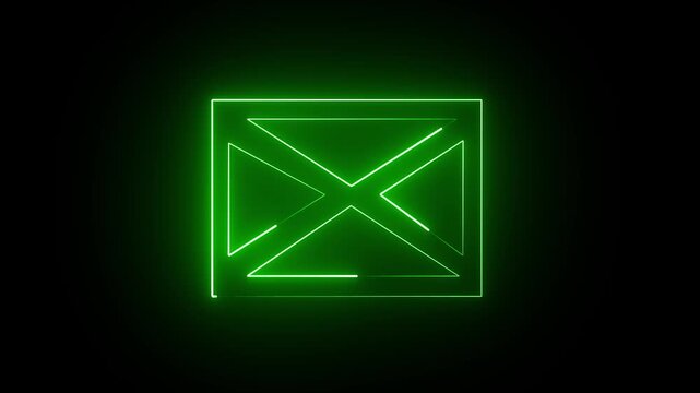 neon blue color message icon animation with black background. glowing neon message icon concept