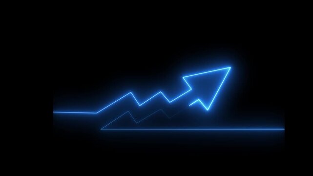 Abstract neon arrow business graph chart icon animation background. Market RecoveConceptry . Successful growth trend Green line graph going Up. Neon Upward Arrow on Line Graph Animation.4k
