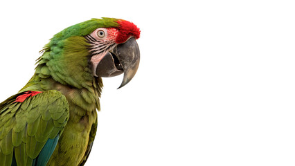 Beautiful exotic green macaw parrot bird profile portrait isolated on transparent background © Hanna